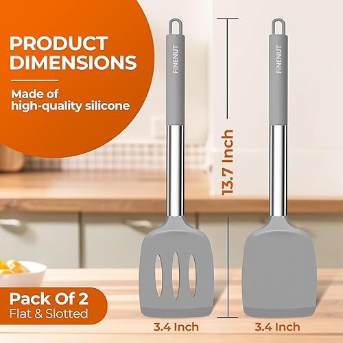 Miniatura 4 de Juego de 2 espátulas de silicona sólidas y ranuradas, para voltear pescado, panqueques, huevos, a prueba de arañazos para sartenes antiadherentes,
