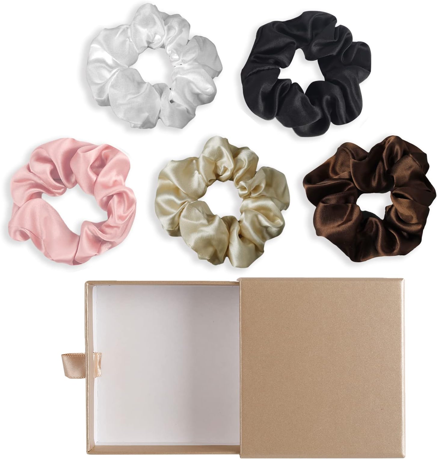 5PCS Hair Scrunchies 100% Mulberry Silk Scrunchie for Women Girls Curly Thick Thin Hair .Women's Black Large Cute Big Satin Sleepy Bulk Small Tie Scrunchie Sleep