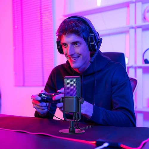 Miniatura 9 de TONOR Micrófono para juegos compatible con Xbox, micrófono de transmisión de condensador RGB con duración de batería de 30 horas, bajo ruido