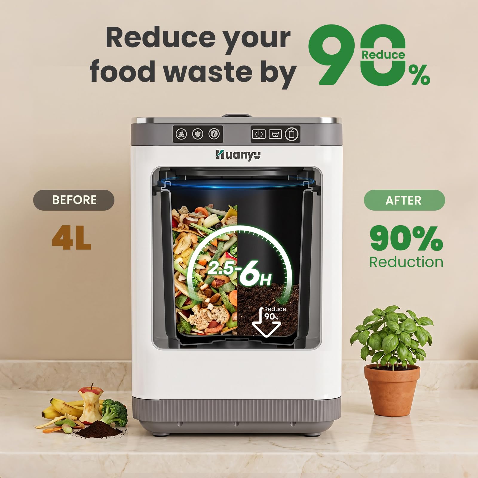 Huanyu Compostador eléctrico de Cocina de 4 litros