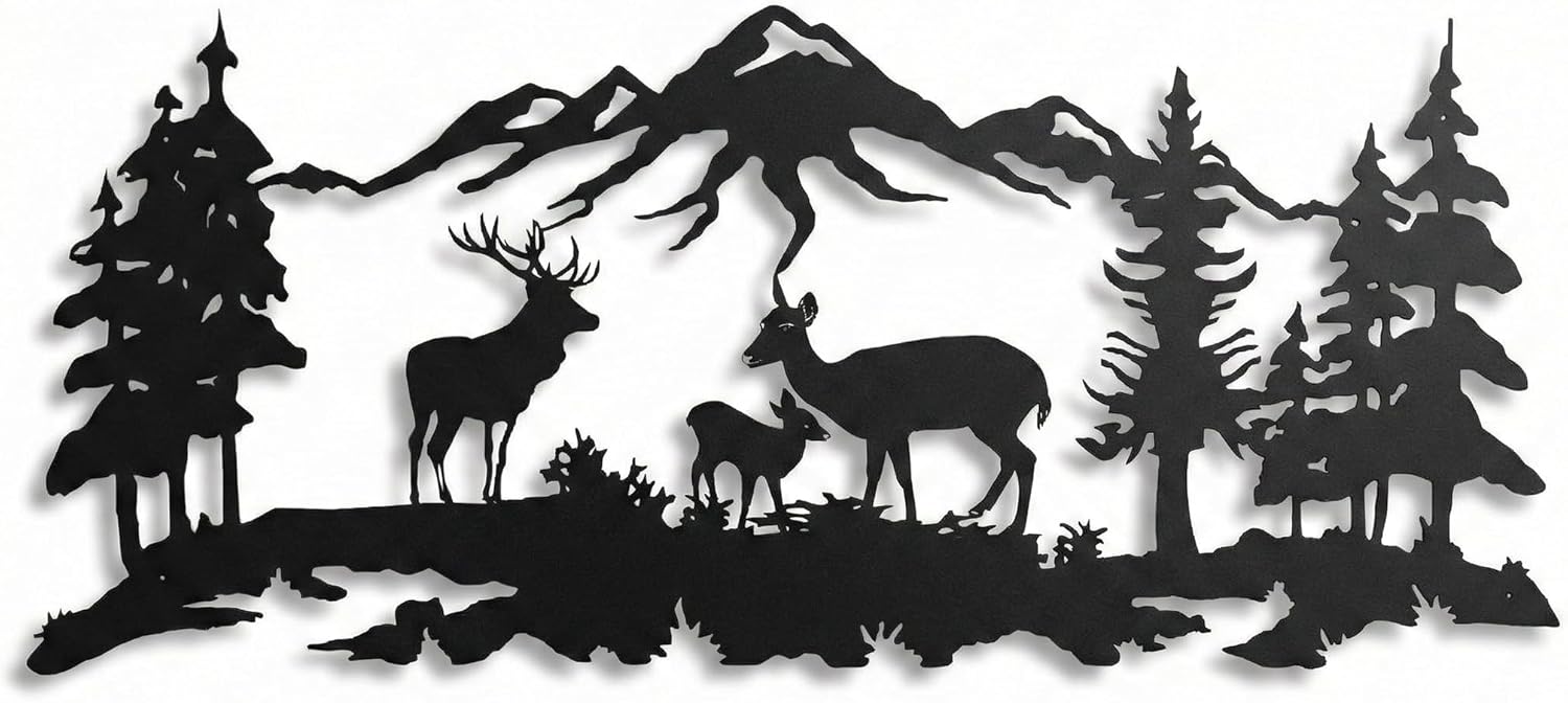 DEKADRON Metal Wall Art, Deer Family Wall Decor, Metal Wall Sculpture, Indoor/Outdoor, Black, 46.1L x 20.1W Inches