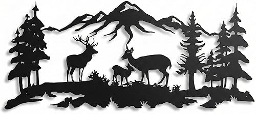 DEKADRON Arte de pared de metal, arte de pared familiar de ciervos, decoración de árbol de metal, decoración de pared, decoración de interiores,