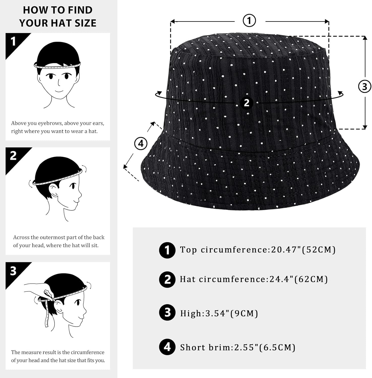 DOCILA Black Striped Sparkly Rhinestone Bucket Hat Women Shiny 70s Disco Outfits Fisherman Sun Caps Rave Party Costume Shimmer Festival Accessory - Image 5