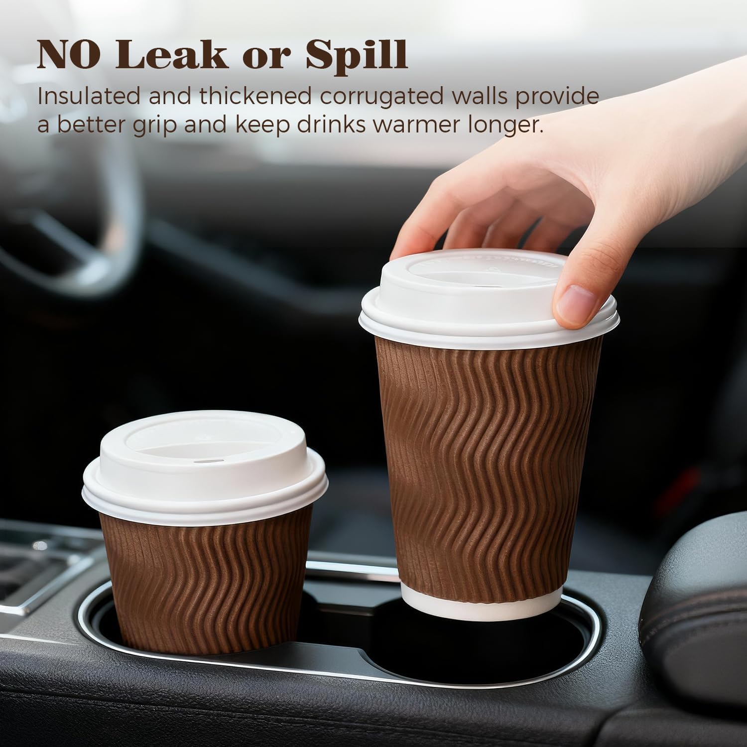 Charmount 100 Pack 12 oz Brown Disposable Insulated Coffee Cups with Lids - Ripple Wall Hot Paper To-Go Cups for Coffee, Tea, Cocoa, and Drinks - For Home, Office, Party - Image 5