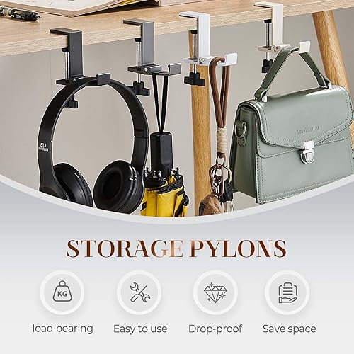 Vista 3 de Gancho para bolso de mesa, 2025 Nuevo soporte para auriculares plegable y que ahorra espacio, ganchos de escritorio multifuncionales con diseño Negro