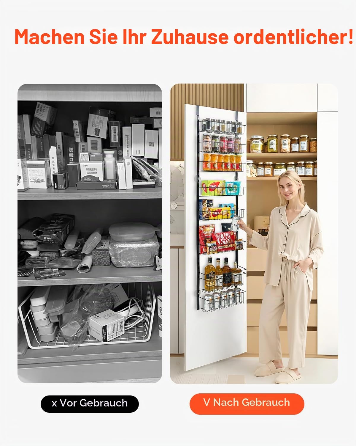 VEVOR Vorratsschrank Speisekammer-Organizer Aufbewahrung über der Tür, 8-stufige Gewürzregale zum Aufhängen aus Stahl, verstellbare Lagerregale für die Wand, für Zuhause Küche Badezimmer, schwarz Küche, Haushalt & Wohnen