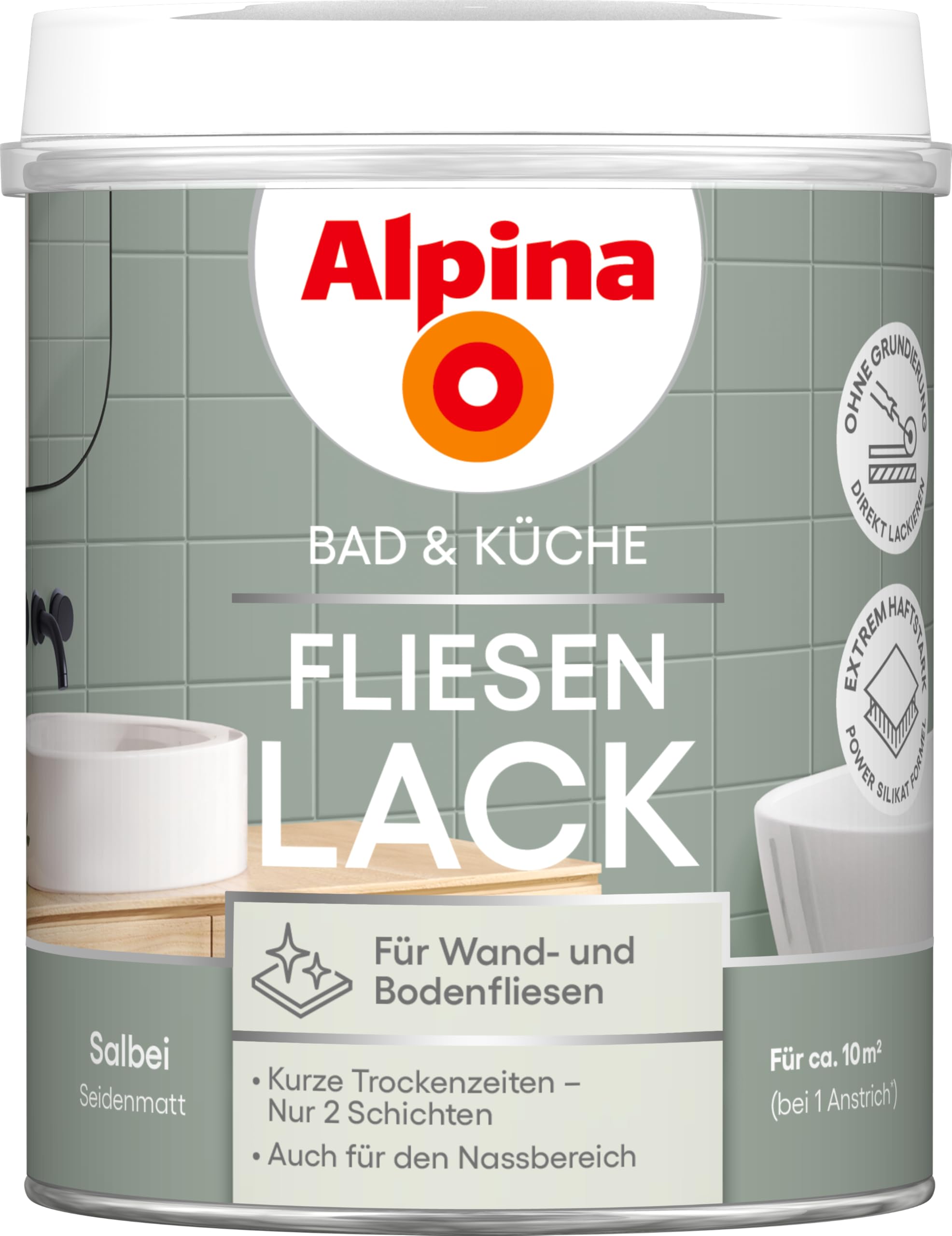 Alpina Fliesen-Lack Salbei – seidenmatter Innenfliesenlack, 0,75 L