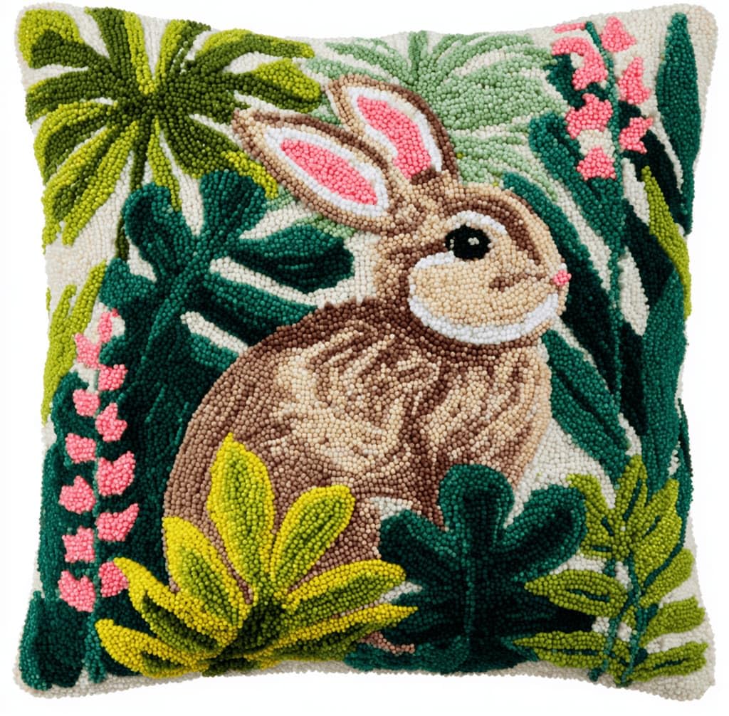 Kitquiver Decor Latch Hook Cushion Kit,Rabbit DIY Pillow Cover 43X43Cm