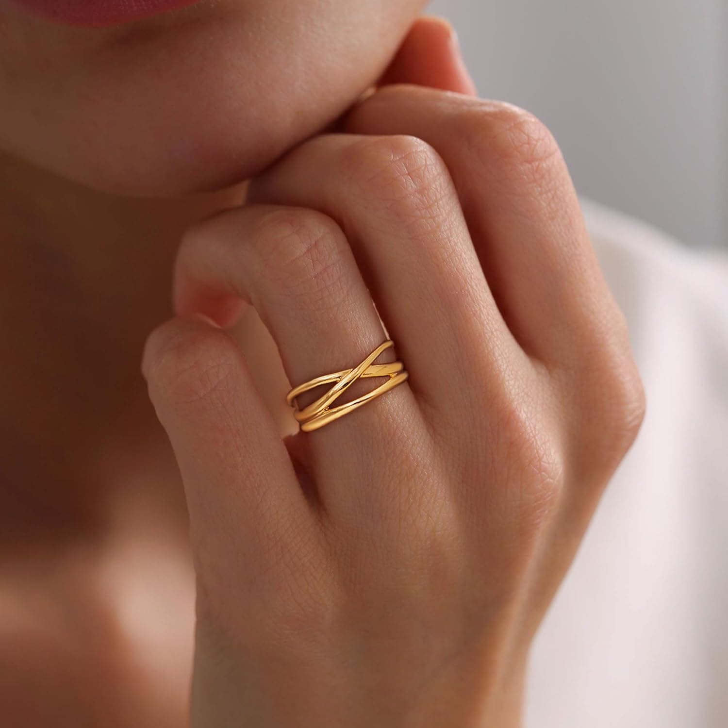 Ewrkbr Gold Rings for Women,Dainty 14k Gold Plated Stackable Ring for Women Non Tarnish Cute Trendy Chunky Ring Fashion Simple Statement Rings Jewelry for Women,Size 6 7 8 9 10 - Image 2