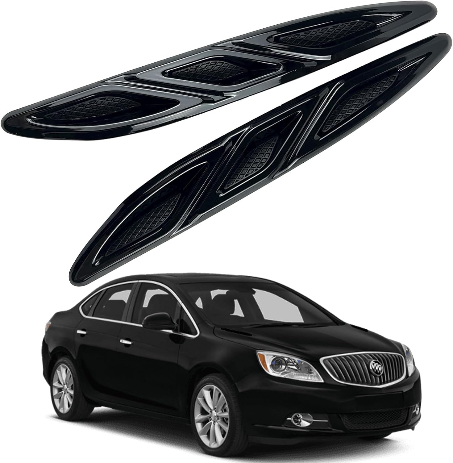 2PCS Black Front Hood Engine Vent Grille Molding Trim Left & Right Compatible with Buick Verano 2012-2016, Intake Scoop Turbo Bonnet Vent Hood Air Vent Trim Cover,OE 20811309 20811310 (Black)