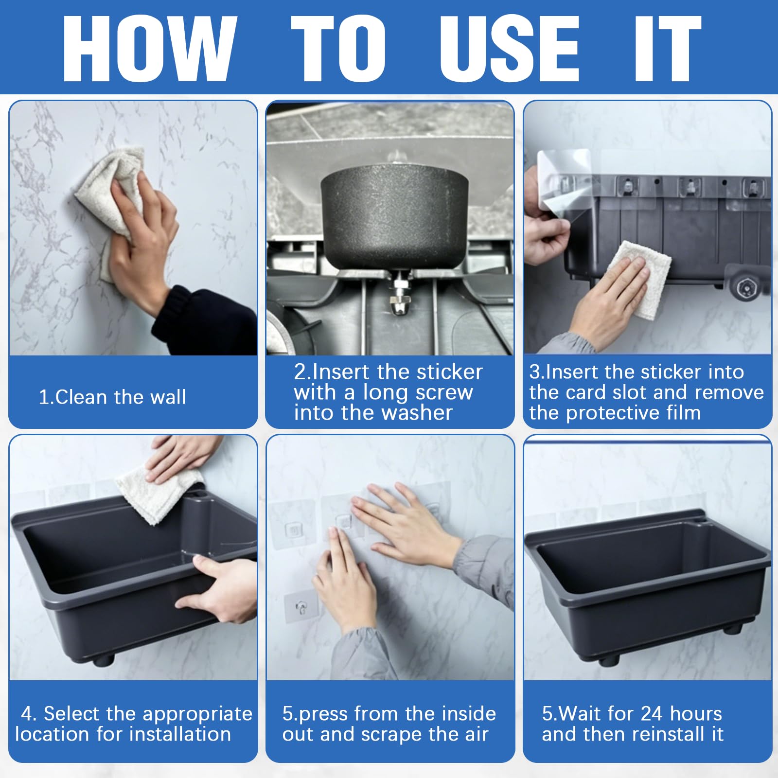 BRGD Fregadero de Cocina de un Solo Cuenco, 43 x 32.5cm Lavabo de Pared con Grifo de Aluminio para Agua Fría y Caliente, Bandeja Antigoteo y Kit de Montaje para Restaurantes