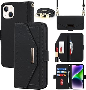 Crossbody Wallet for iPhone 15 Plus/14 Plus Case with Strap,6.7",Black