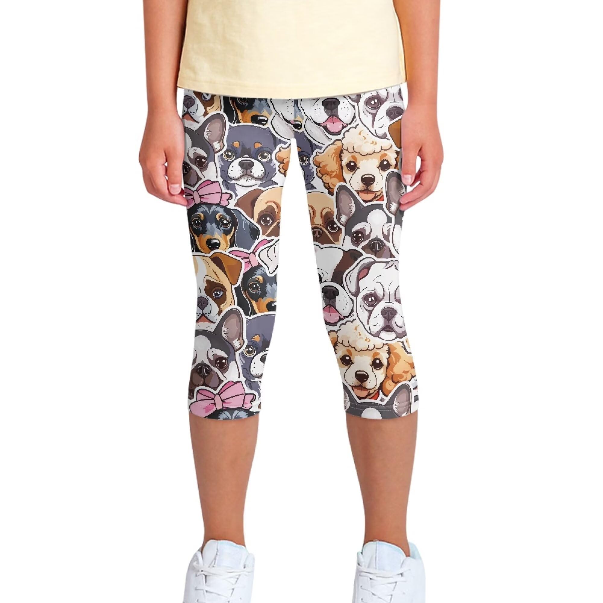 Fowototi Girls Summer Soft Breathable Yoga Outfit Dog Legging Capris for Kids 4-5 Years Old Cute Print Slim Fit Trouser Yoga Pants