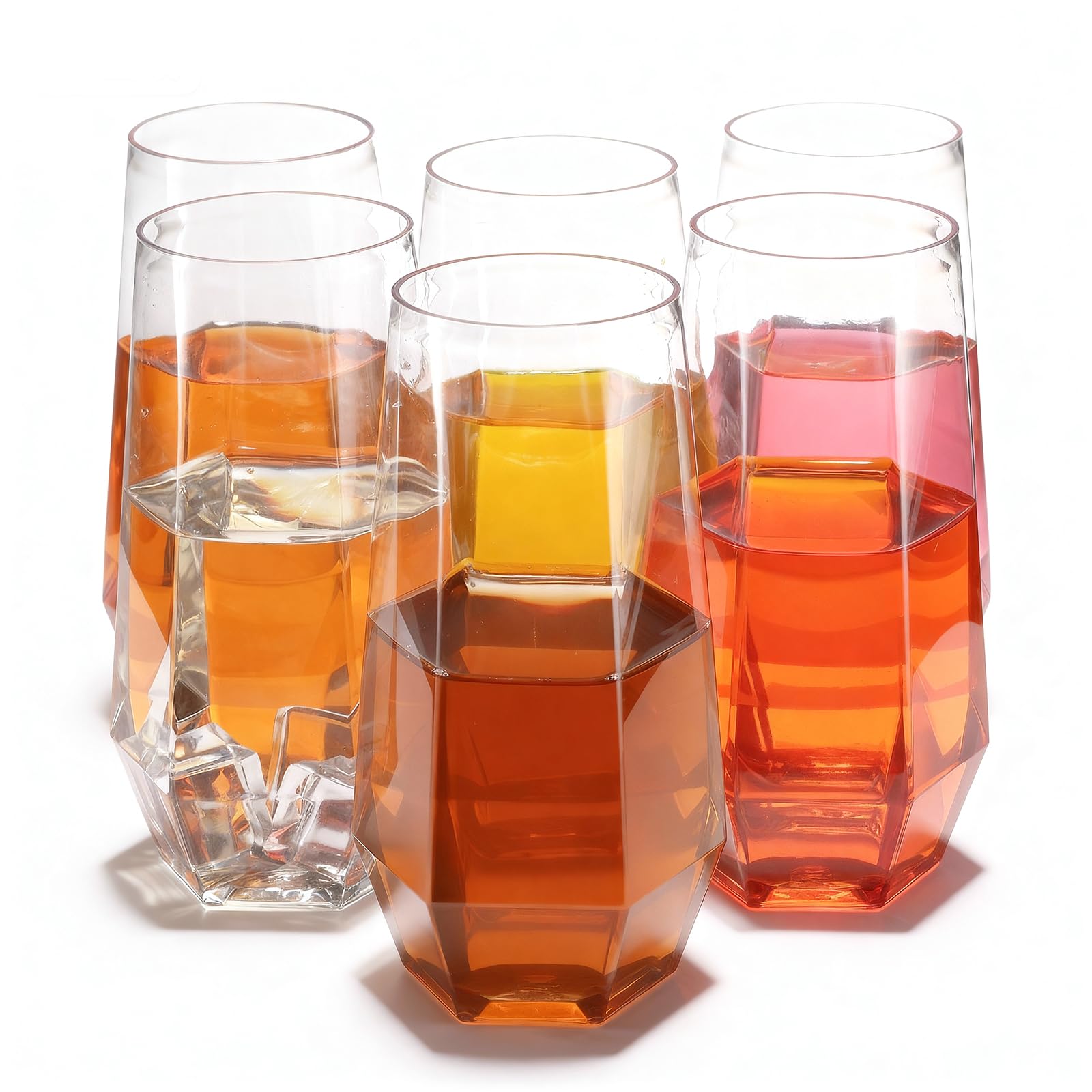 Goodluck 48 Clear Pack Diamond Unbreakable Stemless Plastic Glasses 9 Oz BPA-Free Durable Disposable Wine Champagne Flutes for