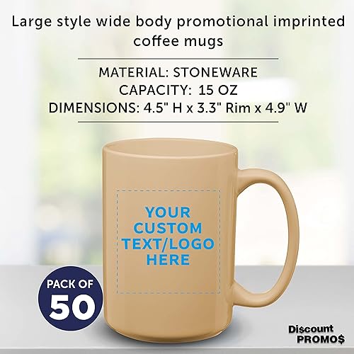 Miniatura 4 de DISCOUNT PROMOS Juego de 50 tazas de café de cerámica grandes personalizadas de 15 onzas, paquete personalizado a granel, perfectas para café, té,