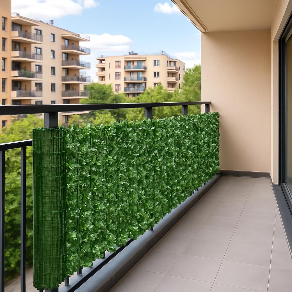 De Gardenia Artificial Faux Ivy Leaf Mat – 1m x 3m Dark Green Privacy Fence Panel for Balcony, Wall Decor, Vertical Garden & Backdrop Decoration | UV Resistant, Realistic Greenery Roll - Image 2 thumbnail