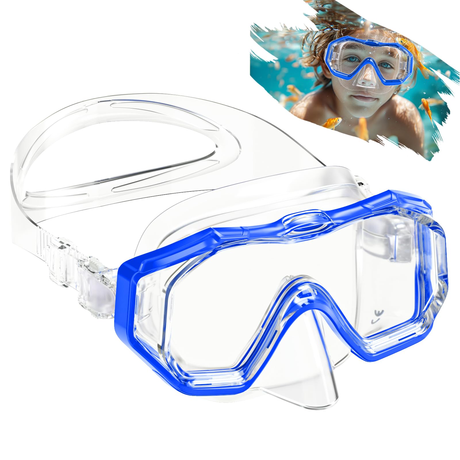 Gafas Buceo Niño, Mascara Buceo Niño con Lentes de PVC Panorámica 180°, Gafas Buceo con Sello De Silicona, Antifugas y Empañamiento, Gafas Snorkel Niño de 4 a 10 Años