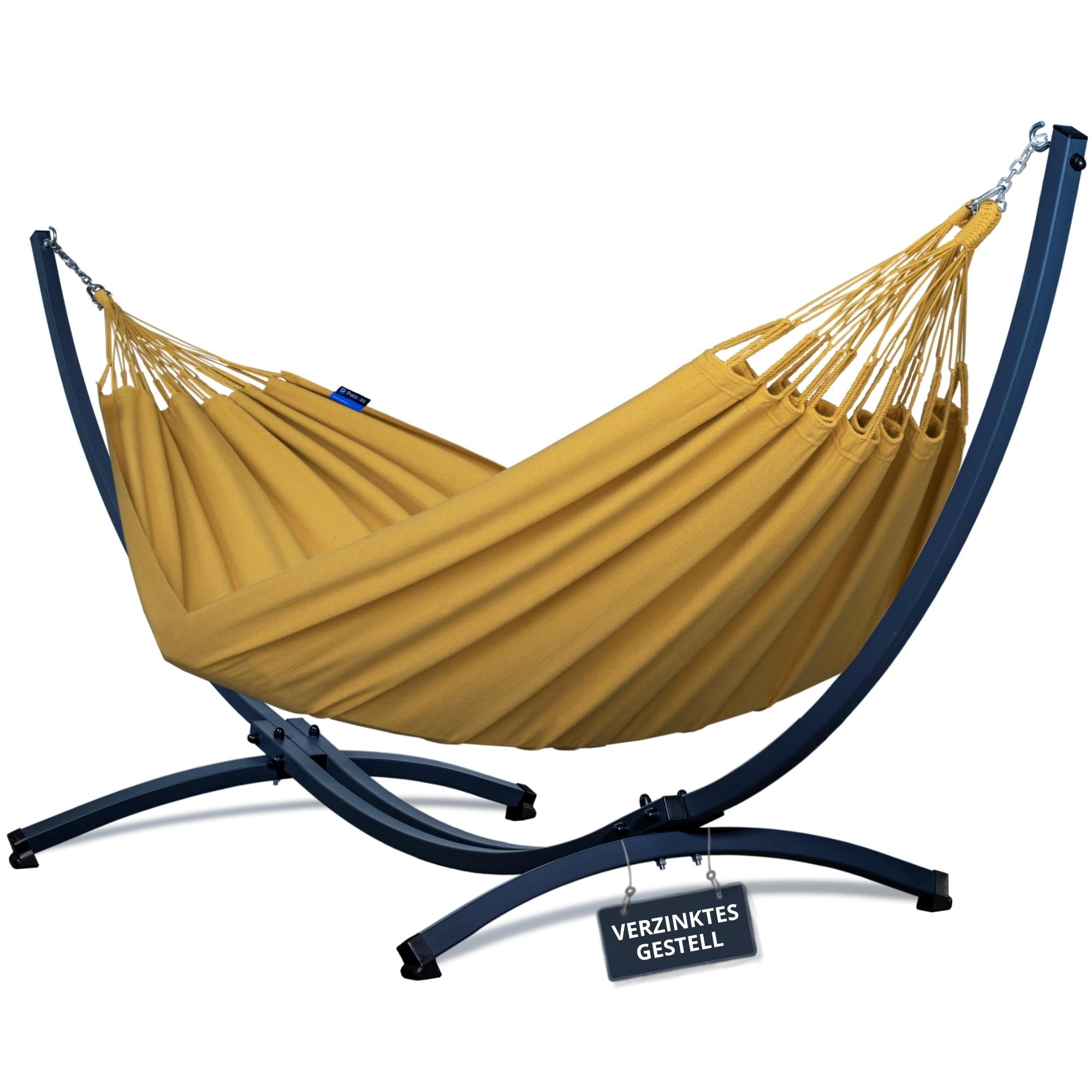 Potenza Amaca da Giardino con Supporto in Acciaio ZINCATO A CALDO – Amaca Doppia 230x160 cm, 220 kg in 100% Cotone con Struttura lunga 365 cm, Portata 220 kg, con Telaio Resistente alle Intemperie