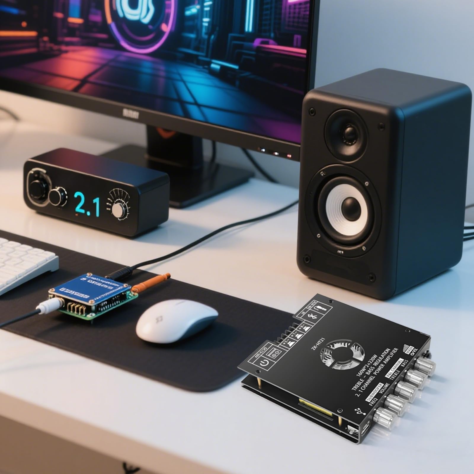 Płyta wzmacniacza 2.1 kanałowa, 160 W + 160 W + 220 W Tda7498E Amp, 5.0 USB Aux, regulowany dźwięk, radiator