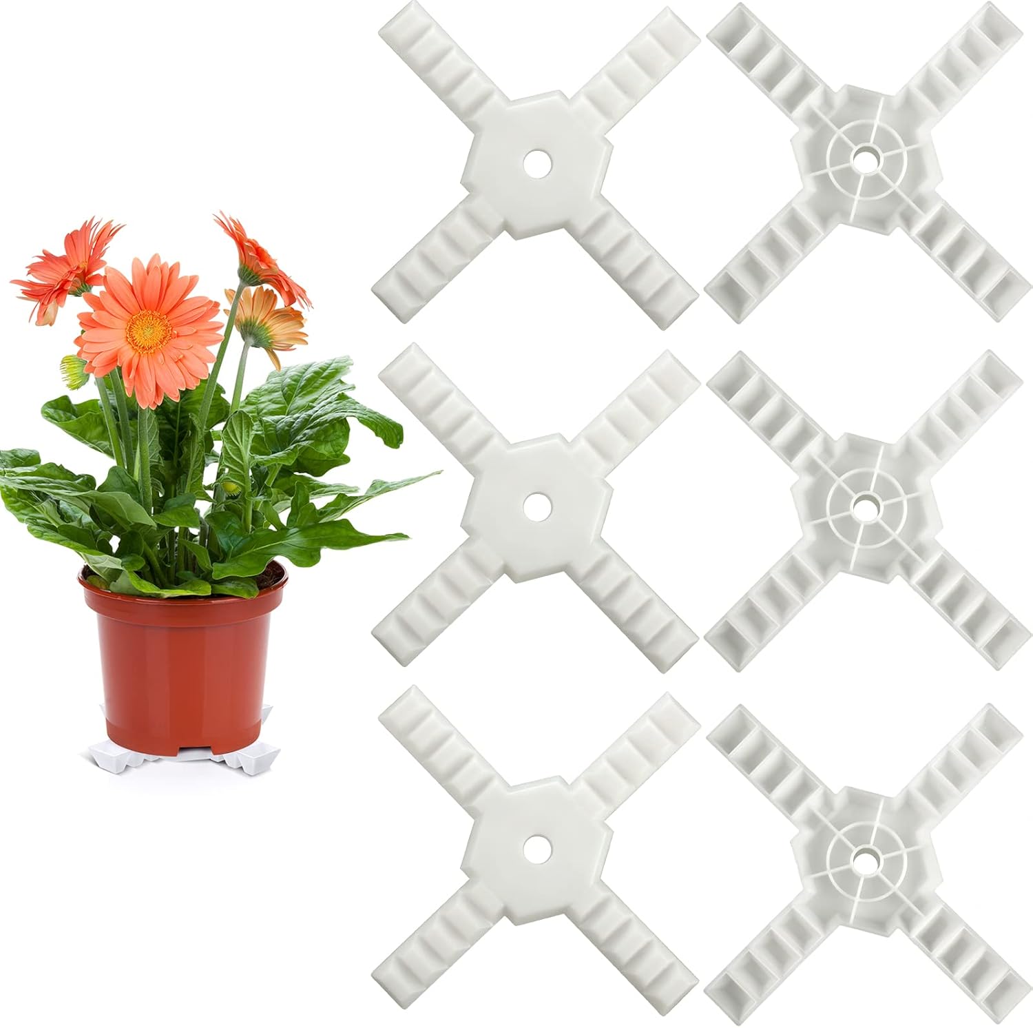 Panelee 6 Pcs Plant Pot Stand Riser Adjustable Cuttable Plastic Under Plant Stand Prevent Water Damage for Outdoor Indoor Pot Holder Garden Patio(11.8 Inch,White)
