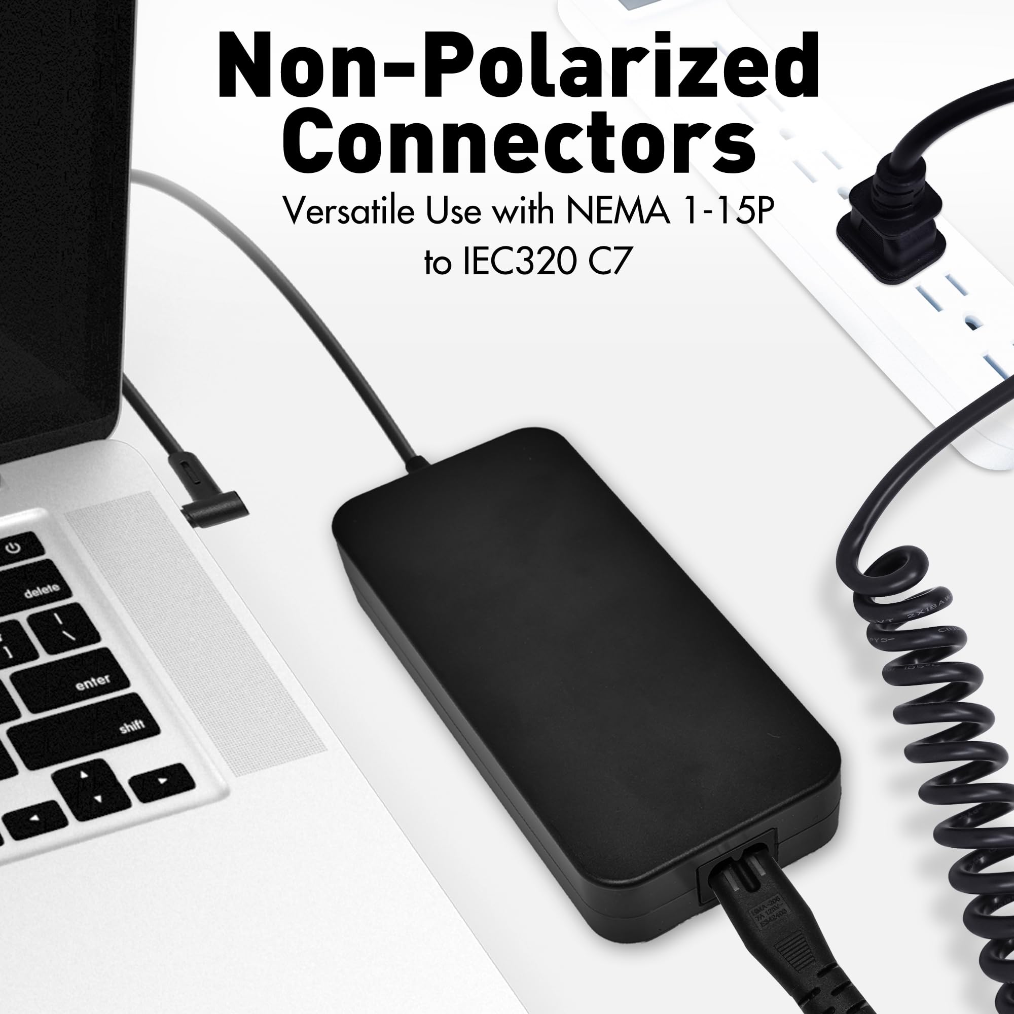 POWERCORDS - Paquete de 2 cables de alimentación de CA en espiral de 2 clavijas de 6.5 pies, en espiral con figura 8 cable de alimentación compatible con Samsung LG Sony Insignia Toshiba Hisense PS5,