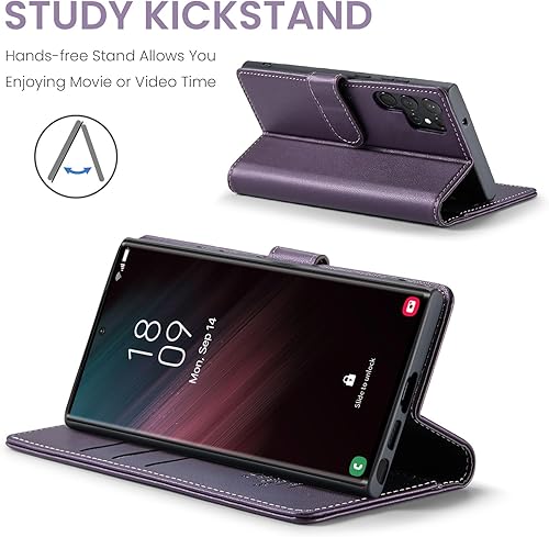 Miniatura 4 de FLIPALM Funda tipo cartera para Samsung Galaxy S23 Ultra con bloqueo RFID, soporte para tarjeta de crédito, de piel sintética, función atril, funda