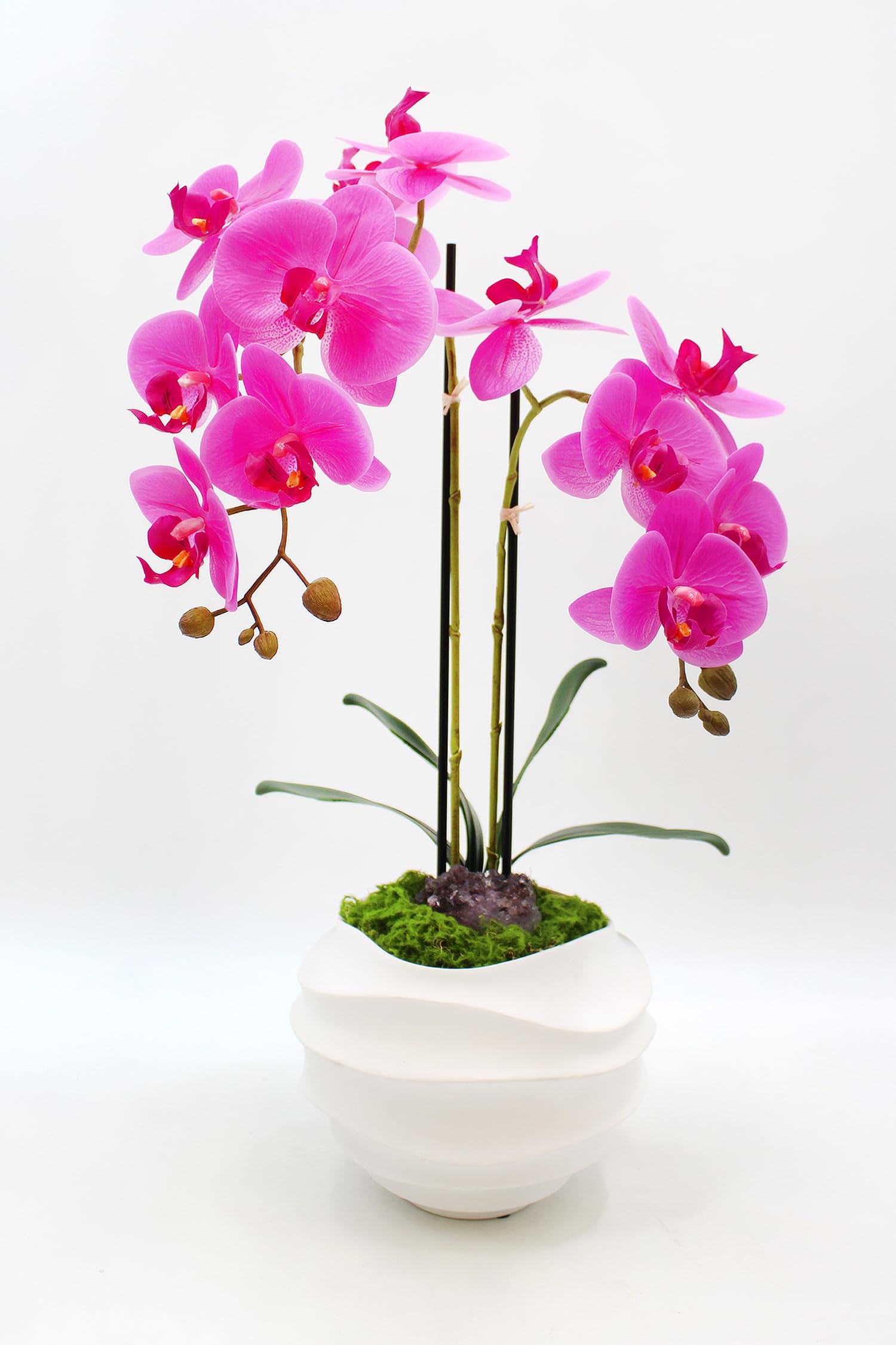 Vintage Home Fake Purple Orchid Flower Arrangement | Amethyst Faux Floral Arrangement | 23 Tall Floral Arrangement | Purple Orchids in White Vase.