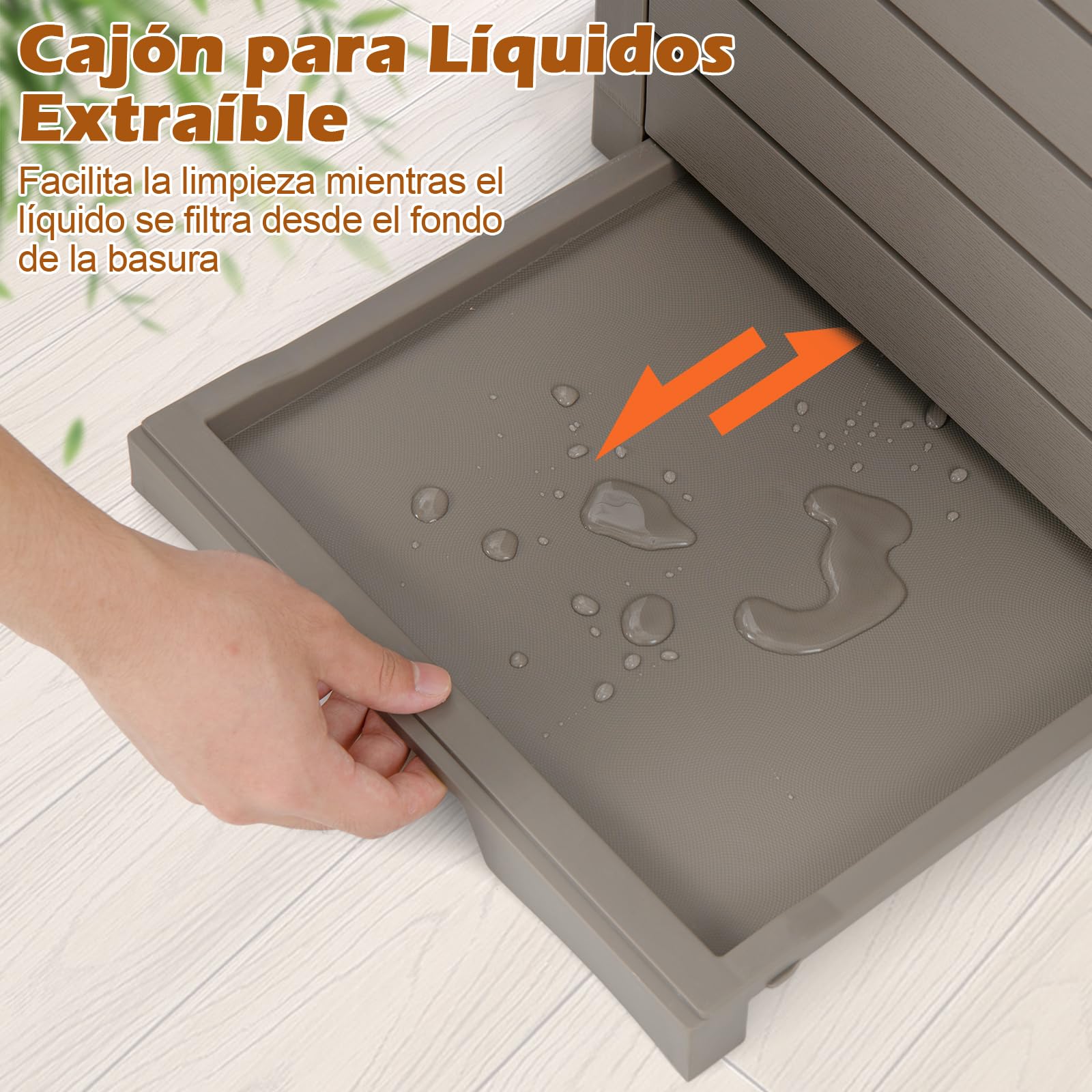 COSTWAY Cubo de Basura para Exterior, 118L Contenedor de Basura con Tapa y Bandeja líquida Extraíble, Bote de Basura de Resina, Contenedor Impermeable de Doble Tapa, 40 x 40 x 86 cm (Marrón, 2 Piezas)