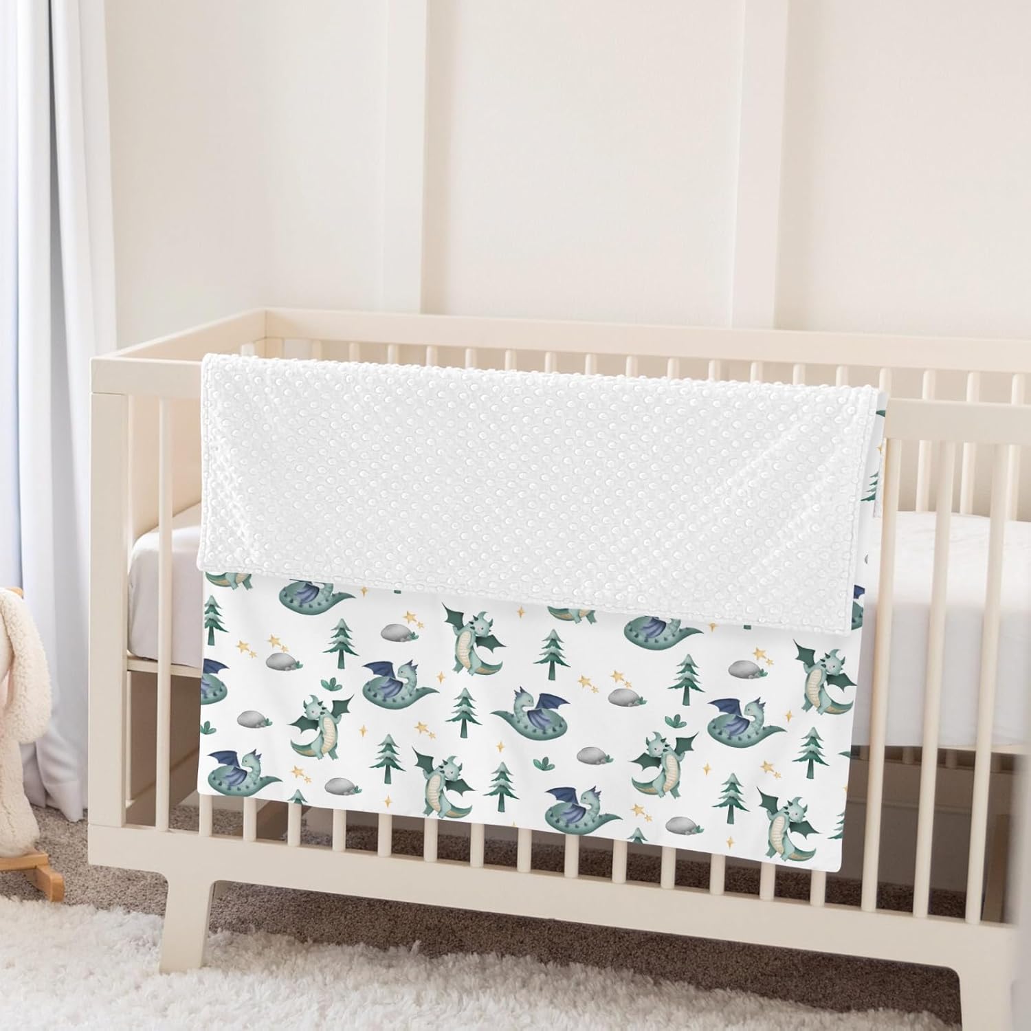 Fairytale Dragon Trees Stars Baby Blankets for Girl Boy Cute Dragons Green Soft Mink Dotted Backing Double Layer Swaddle Receiving Blanket Fantasy Animal Bed Throws for Newborn Toddler Nursery 30x40 - Image 5