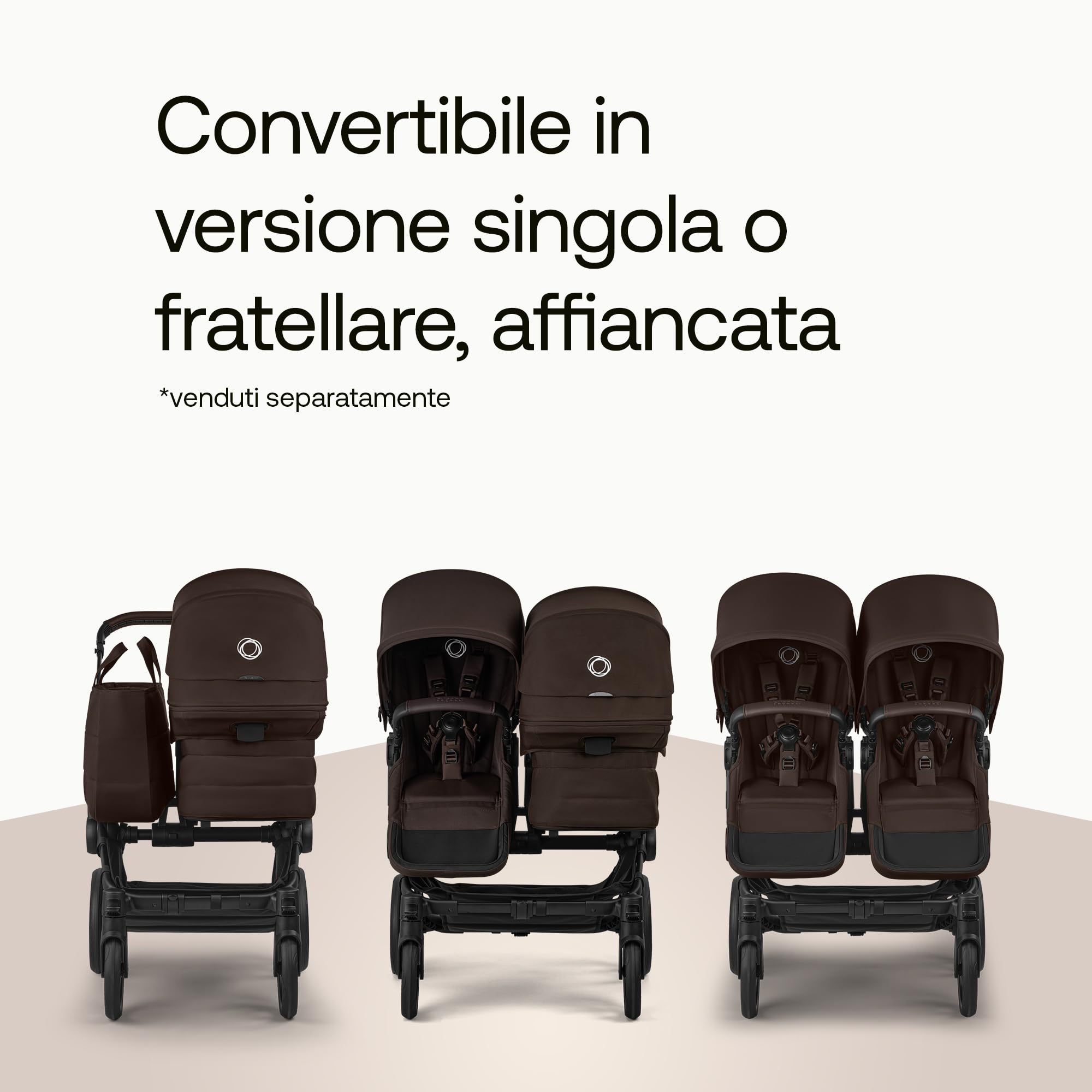 Bugaboo Donkey 6 Fratellare kit di Conversione per Carrozzina, Trasforma il Donkey 6 Singolo in un Passeggino Fratellare per Neonati e Bambini, Carrozzina Doppia con Seduta Reversibile, Cocoa Brown