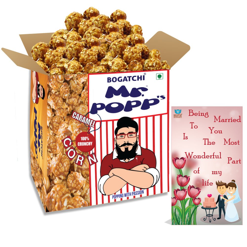 BOGATCHI Mr.POPP's Caramel Popcorn, 100% Crunchy Delicious Fully Popped Corns, Handcrafted Gourmet Popcorn Snacks, Best Anniversary Gift for Wife , 250g + Free Happy Anniversary Greeting Card-image-4