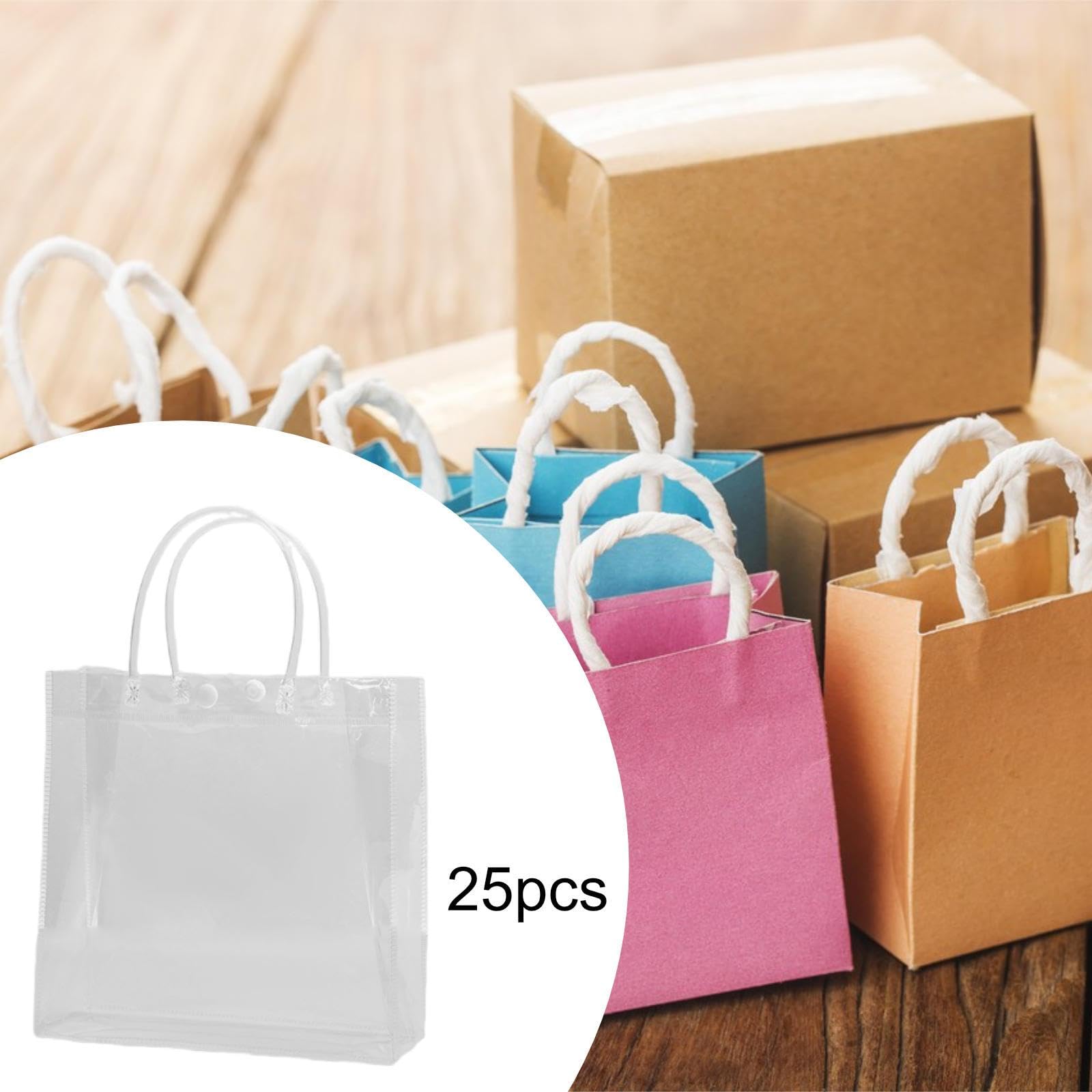 25 Pezzi Party Tote Bags Trasparenti con Manici Decorativi PVC Sacchetti Regalo Riutilizzabili per Confezioni E Caramelle Accessori Adatti a Regali Ev, 20x20cm