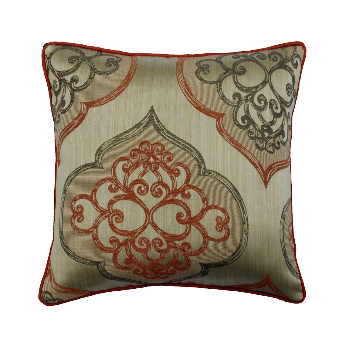 The HomeCentric Orange 45x45 cm (18"x18") Throw Cushion Covers, Jacquard Damask Throw Cushions For Couch, Abstract Pattern Contemporary Style - Orange Damask Galore โ image 1