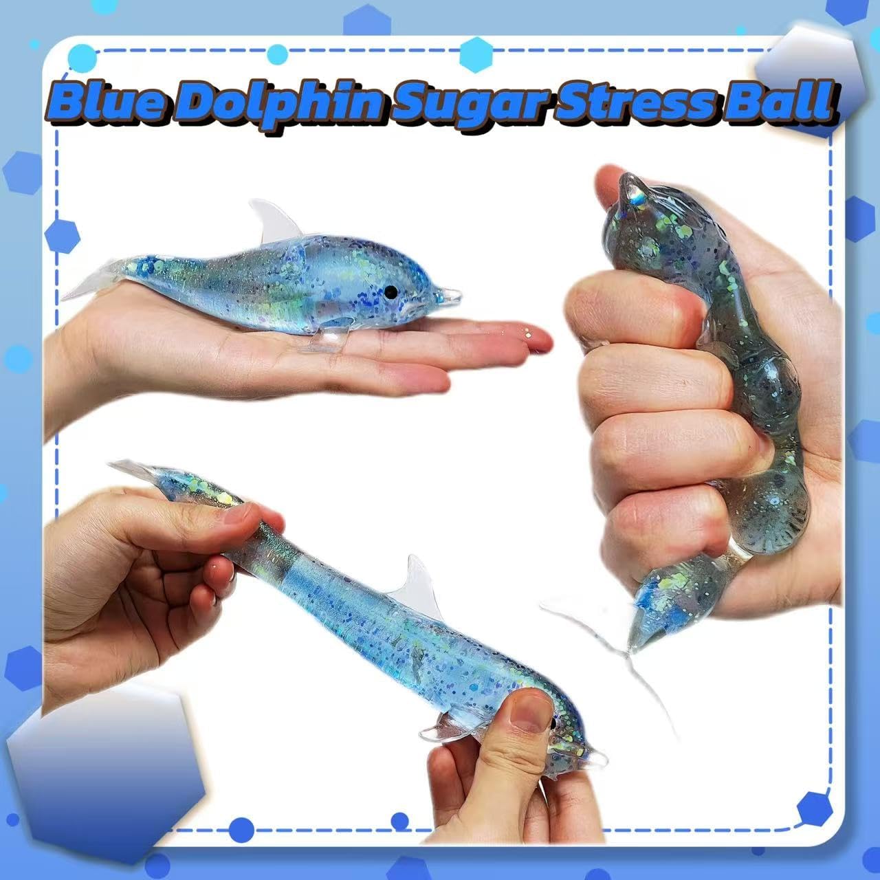 Blue Dolphin Squishy Sugar Stress Ball, Cute Glitter Sea Animals Squeeze Sensory Toys, Soft Dolphin Stress Relief Sugar Ball Squishy Toys for Kids, Classroom Prizes, Birthday