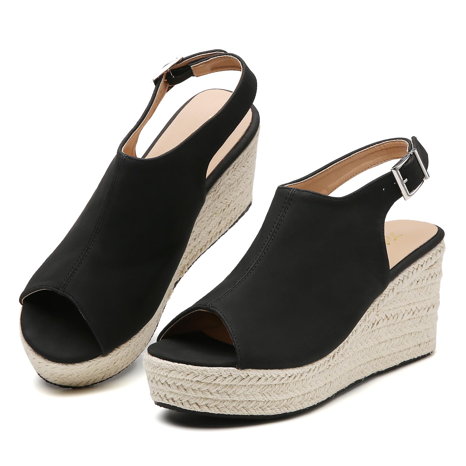 Tilocow Espadrilles Wedges for Women Open Toe Ankle Strap Platform Dressy Casual Sandals Travel Slides