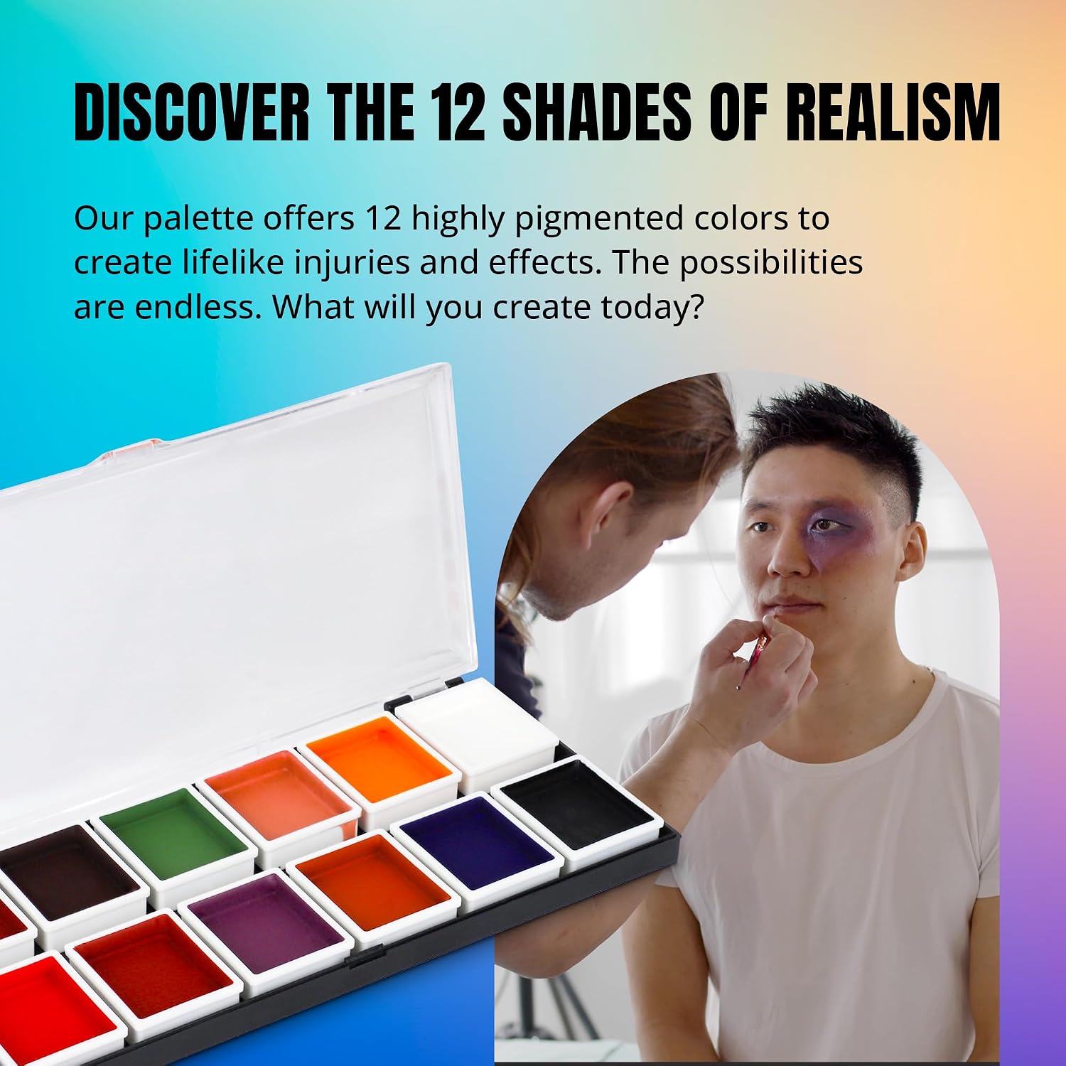 Professional Face Painting Kit - Skin Friendly Face Paint Kit - Cruelty-Free & Vegan Alcohol Based Face Painting Kit for Theatre, SFX and Halloween - 12 Colors 8g Each - Splashes & Spills (Base Color)