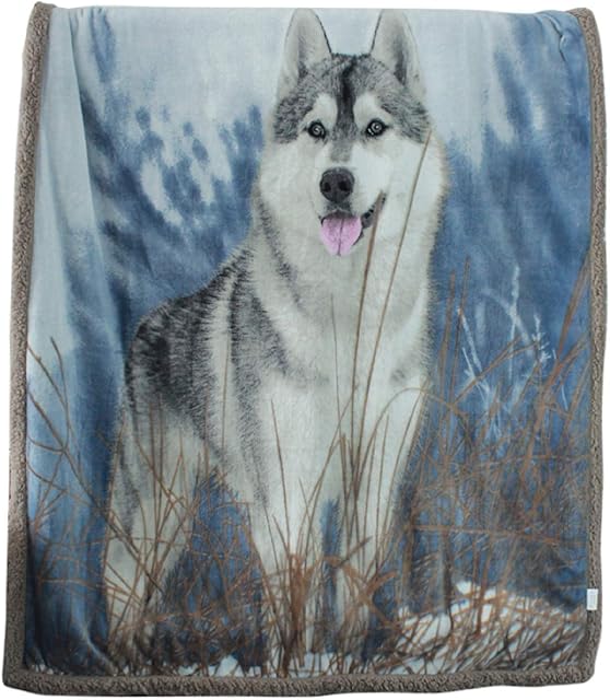 SearchI Sherpa Fleece Blanket Throw Size, Reversible Plush Throw Blanket for Couch Sofa Chair, Super Soft Fuzzy Cozy Wolf Dog Animal Printed Blanket for Kids Boys Girls Children, 51 x 63 inches