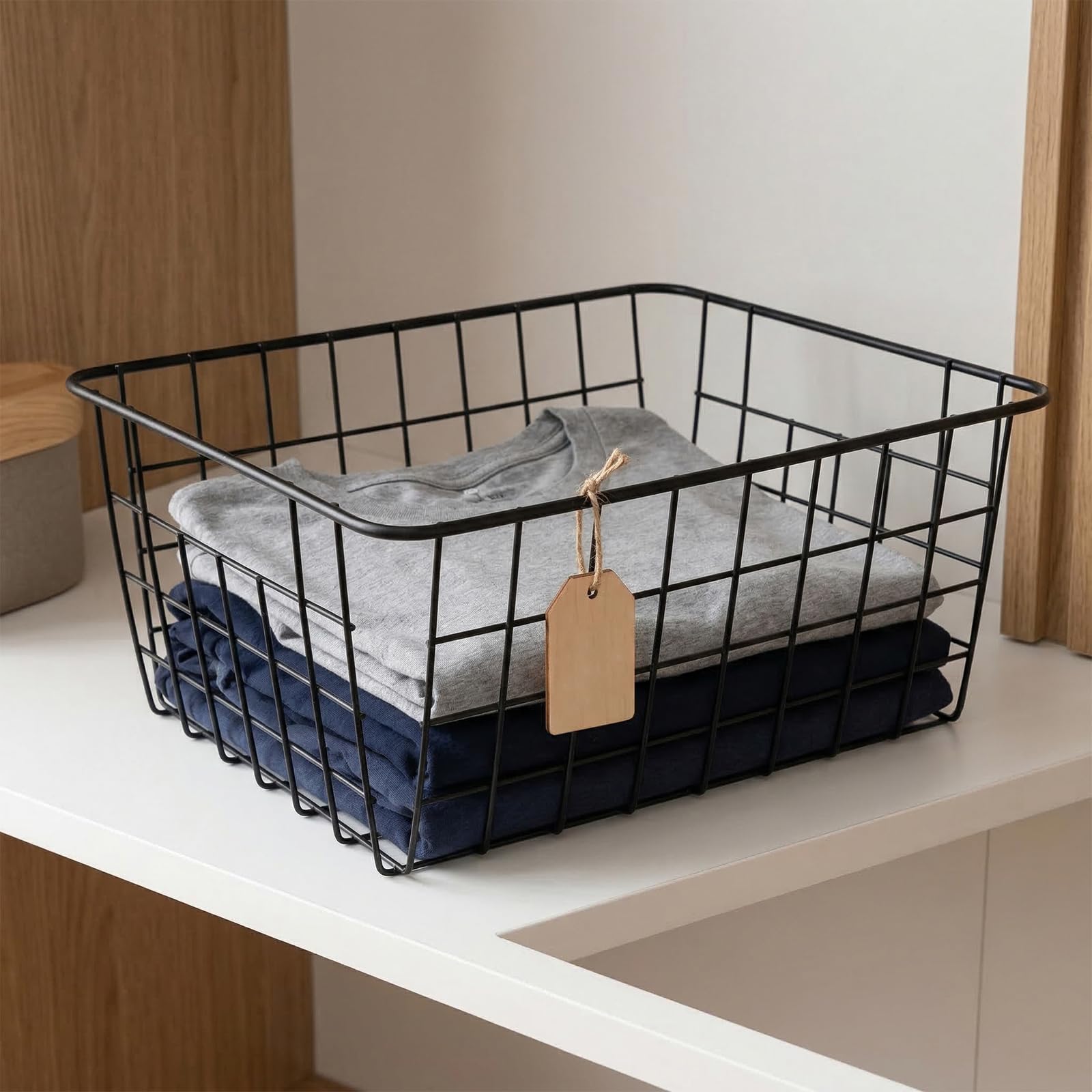6 cestas de almacenamiento de alambre de 28 x 22 x 12 cm, cestas de metal negro, cestas de almacenamiento multifuncionales de hierro para cocina, baño, dormitorio, sala de estar, armario