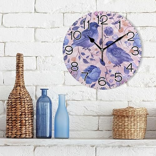 Miniatura 3 de Reloj de pared de pájaro de colores pastel rosa y azul, funciona con pilas, sin tictac, cuarzo silencioso, analógico, rústico, rústico, reloj