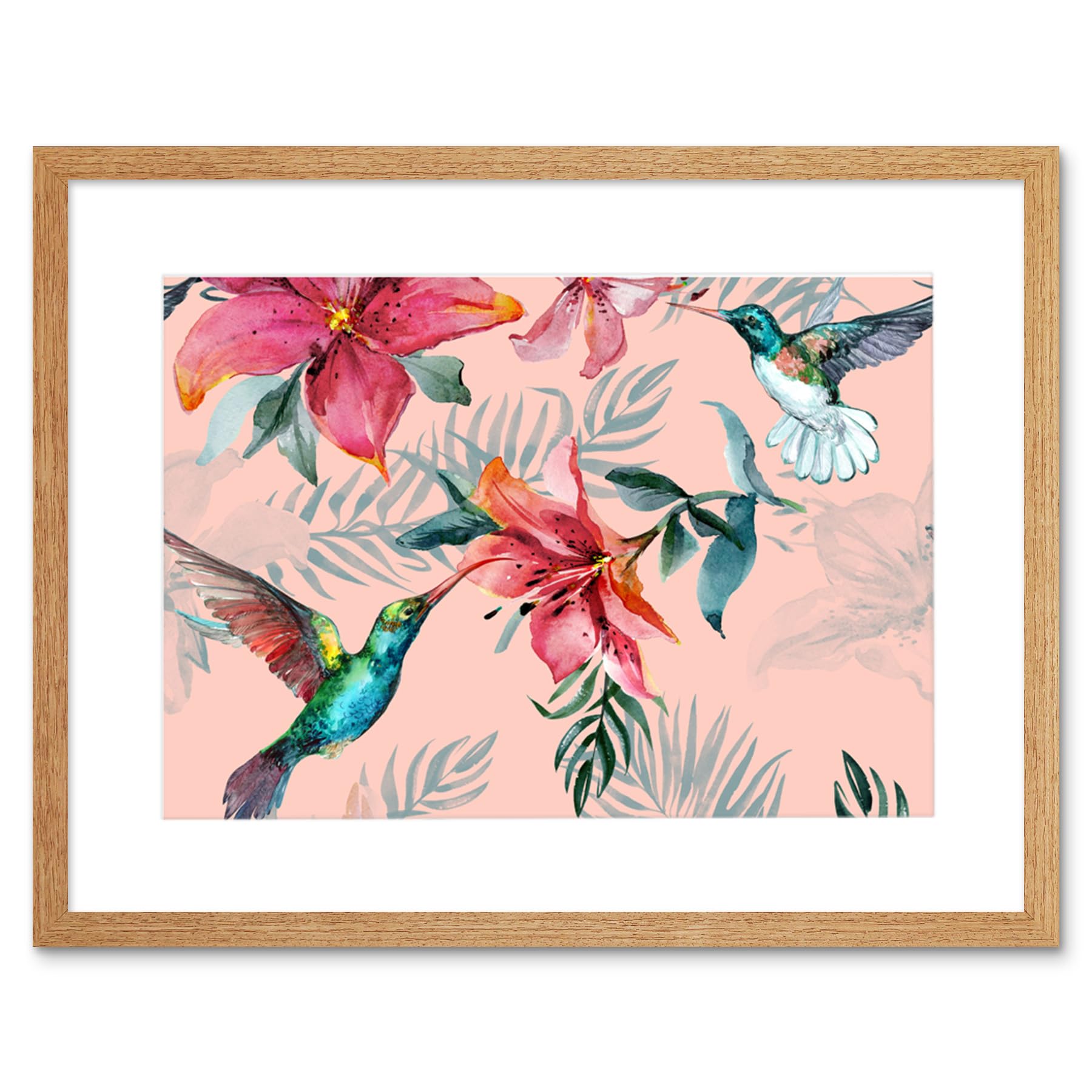 Wee Blue Coo Hummingbirds And Lilies Art Print Framed Poster Wall Decor 9x7 inch