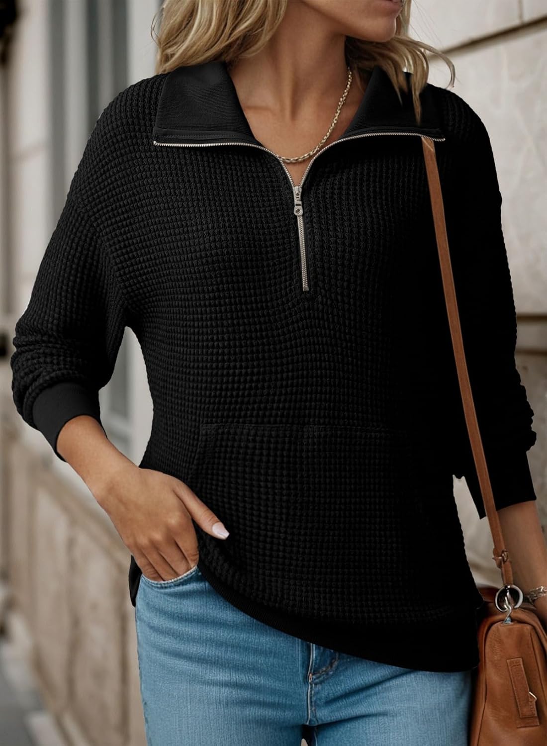 Dokotoo Womens Oversized Sweatshirts Quarter Zip Pullover Women 2025 Fall Fashion Long Sleeve Tops Outfits Clothes - Image 3