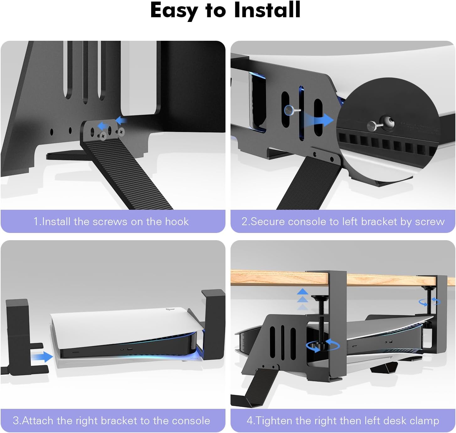 Semaiki Under Desk Mount for PS5/PS5 Slim/PS5 Pro,Horizontal Stand Compatible with PS5 Disc & Digital Edition Console