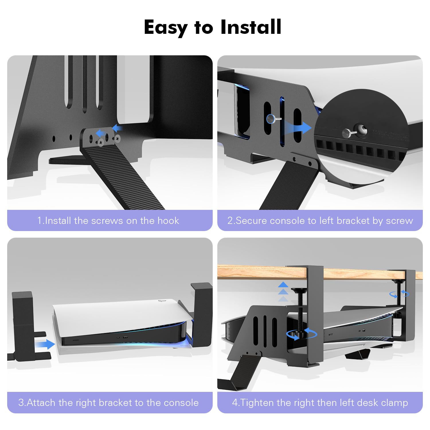 Supporto da tavolo compatibile con modelli PS5/Slim, senza viti, organizer salvaspazio per videogiochi, supporto per controller con supporto per cuffie