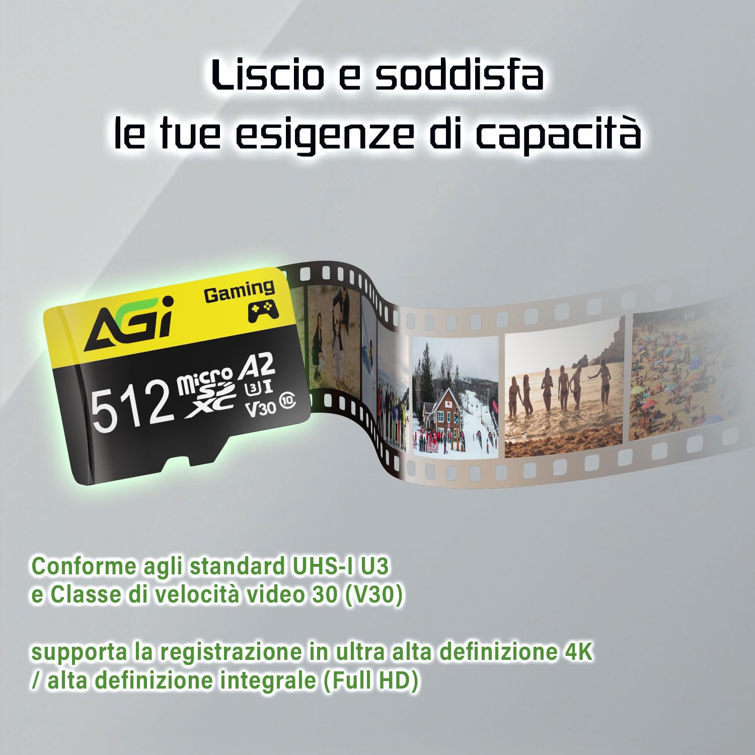 AGI TF138 512GB Scheda Micro SD con Adattatore SD Card MicroSDXC | Classe A2, U3, V30. Velocità di lettura 98 MB/s. Ottimizzata per drone, dashcam, fotocamera, smartphone e PC