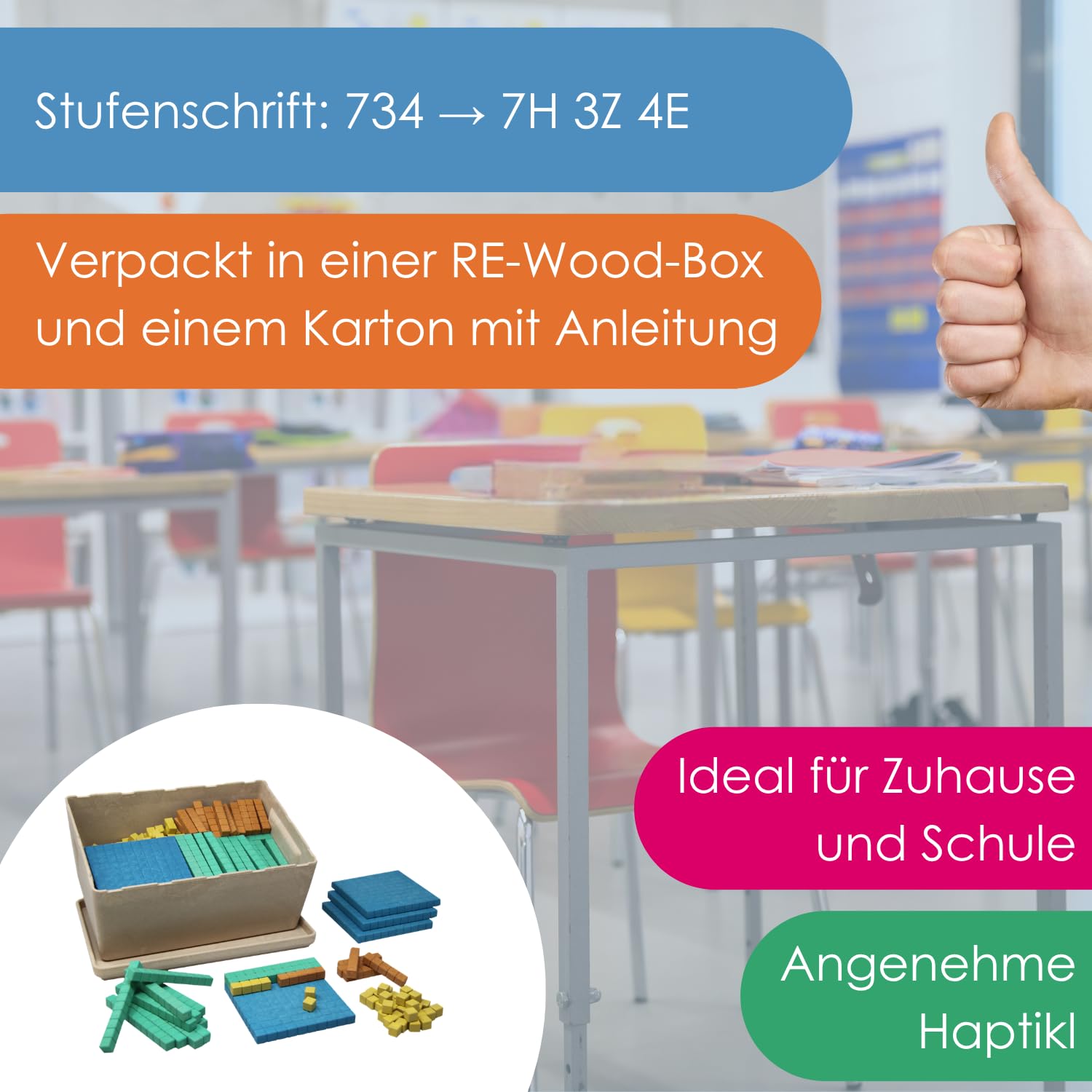 WISSNER® RE-Wood Farbiger Dienes Klassensatz (452 Teile) – Lernspielzeug