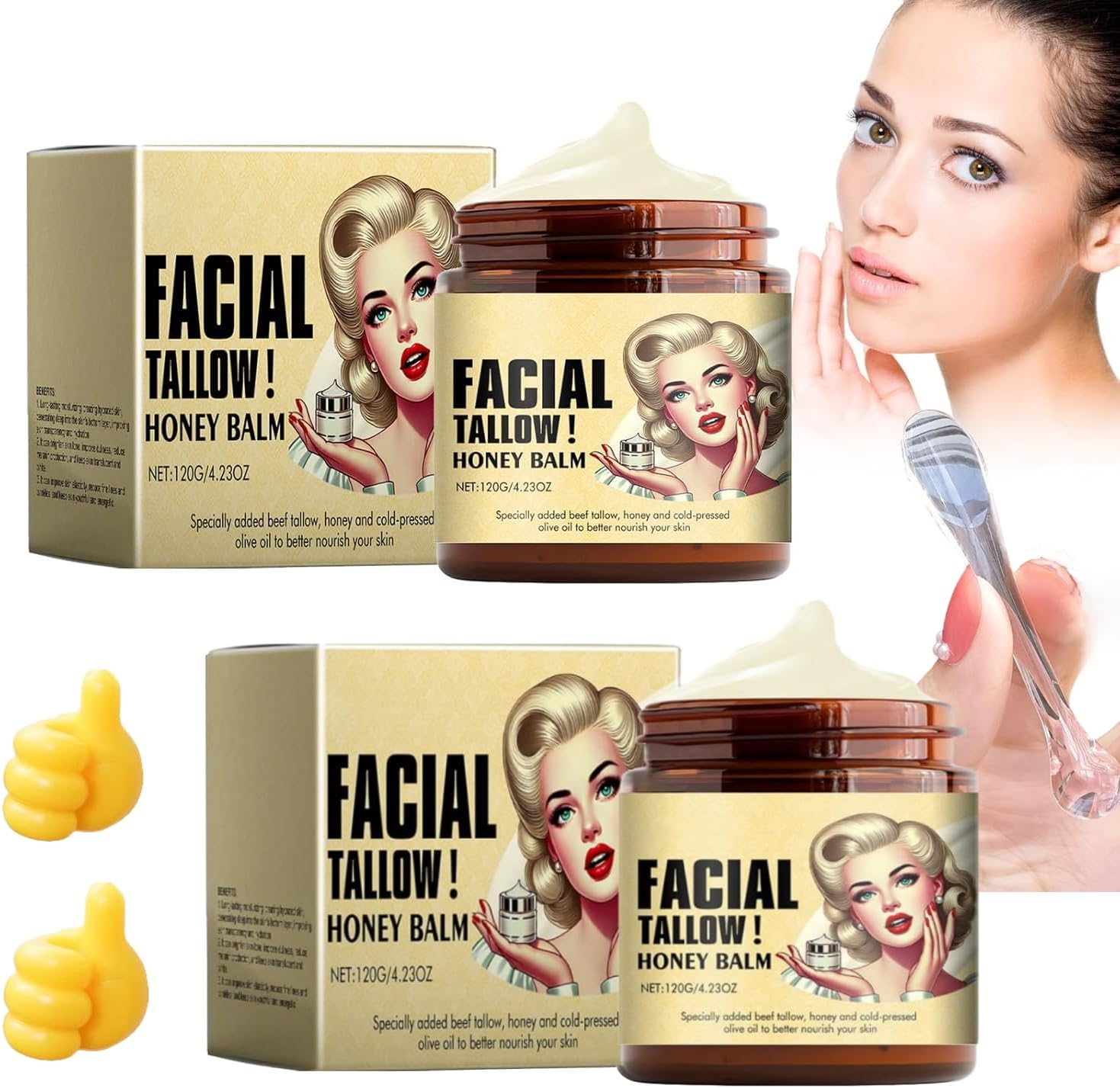 2 Pack Whipped Beef Tallow and Honey Balm, Natural Moisturizer for Skin Care Beef Tallow for Skin and Face, Multi-Purpose Balm, Tallow Face Moisturizer, Beef Tallow For Skin Care, Body Lotion