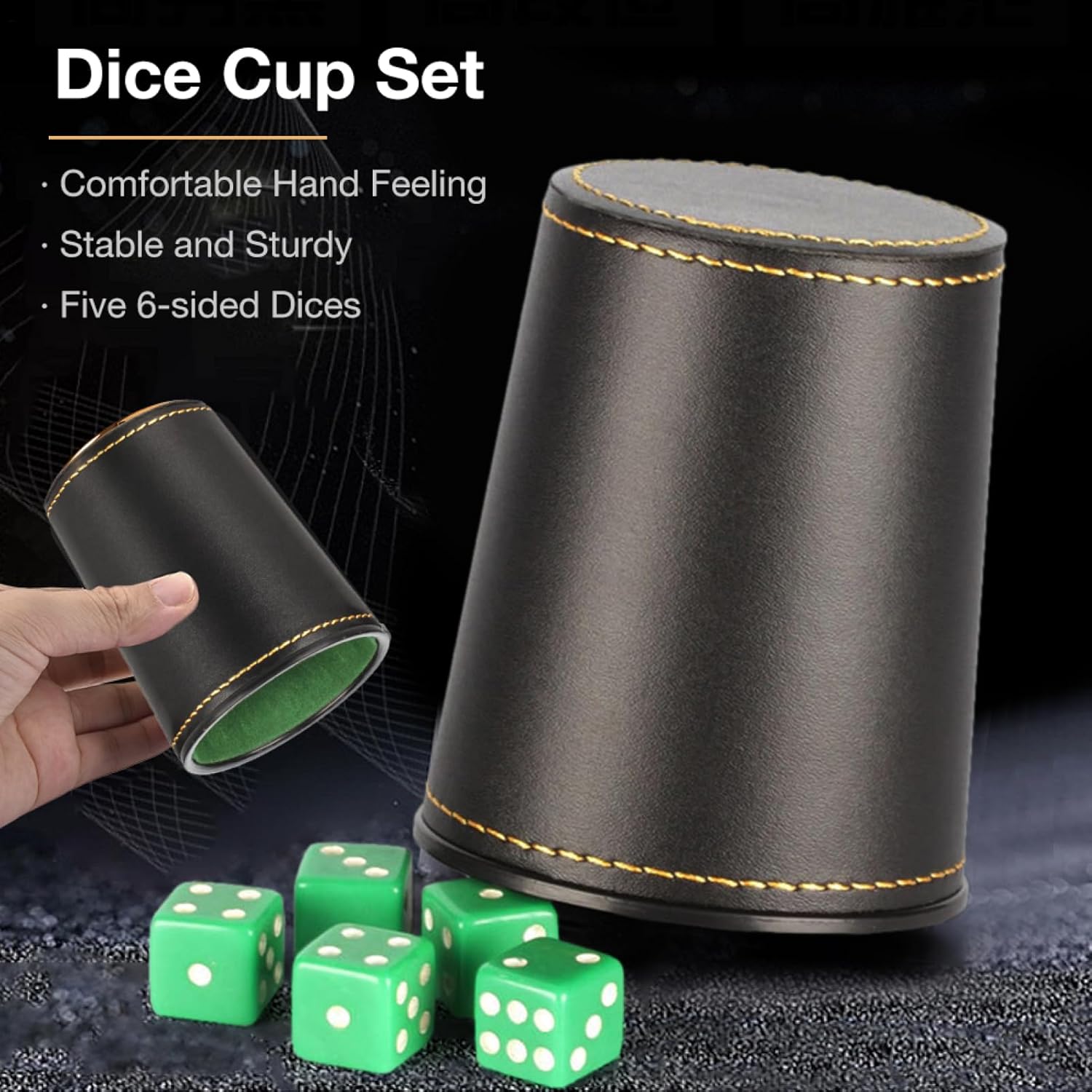 Leather Dice Cup, PU Leather Shaker, Drinking Game with 5 Dices for Bar Party Family Dice Games Board Games Indoor Entertainment