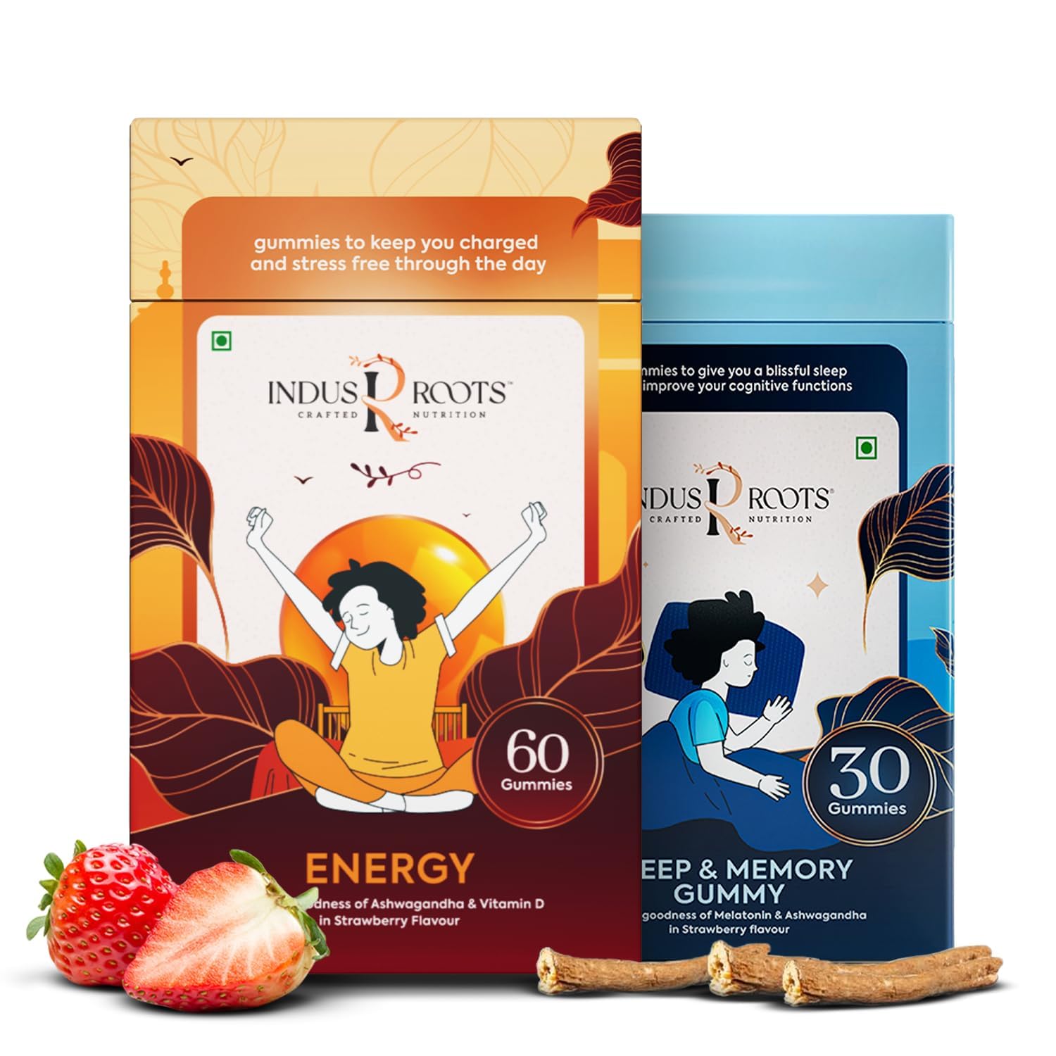 5mg Melatonin Sleep Gummies (30 Count) And Ashwagandha & Vitamin D Energy Gummies (60 Count) Helps Relieve Stress, Muscle Recovery, Improves Energy & immunity (Combo Pack of 2)