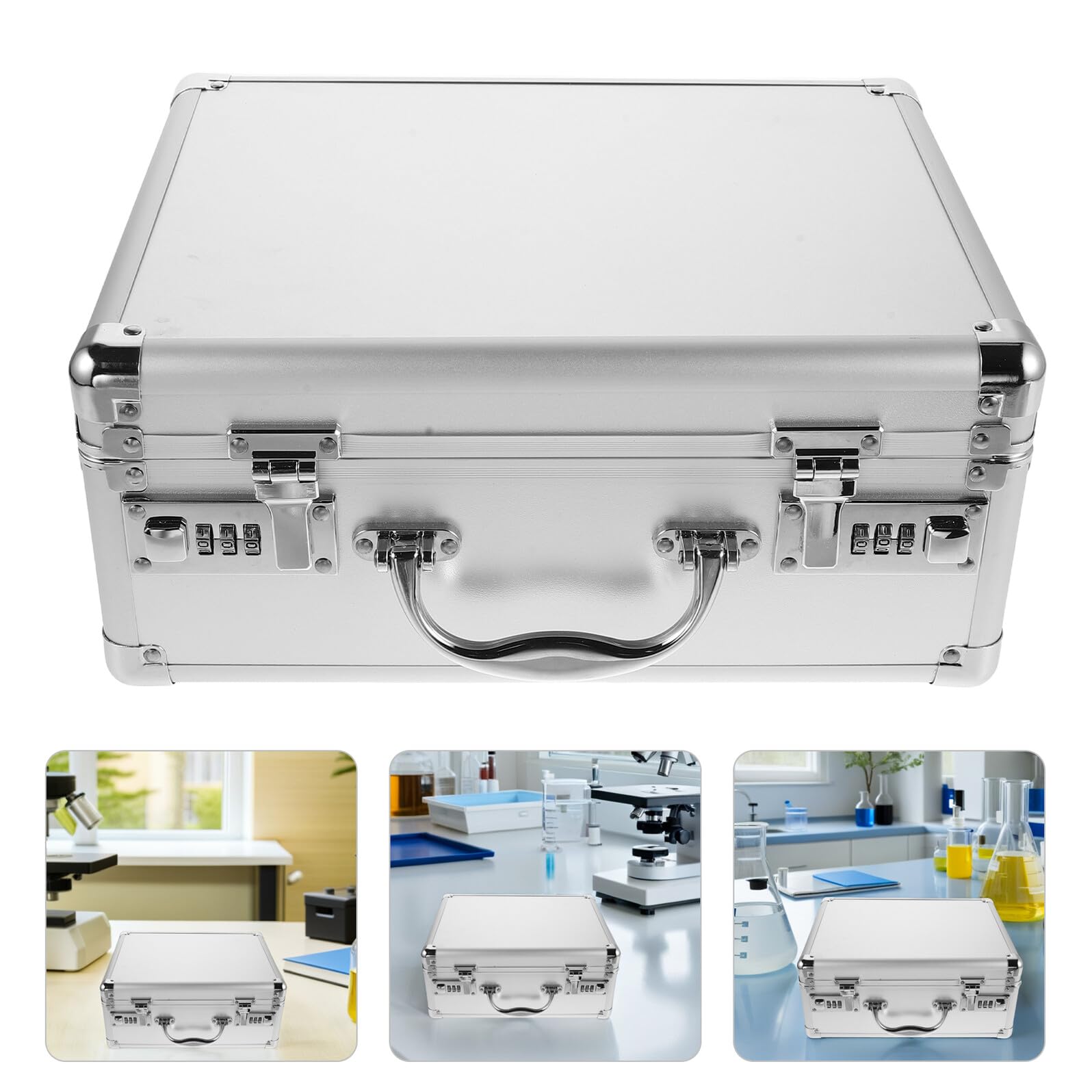 Caja de Medicamentos Portátil de Aluminio Mediana con Cerradura de Combinación, Gran Capacidad y Asa Resistente para Almacenamiento Seguro en Primeros Auxilios y Emergencias
