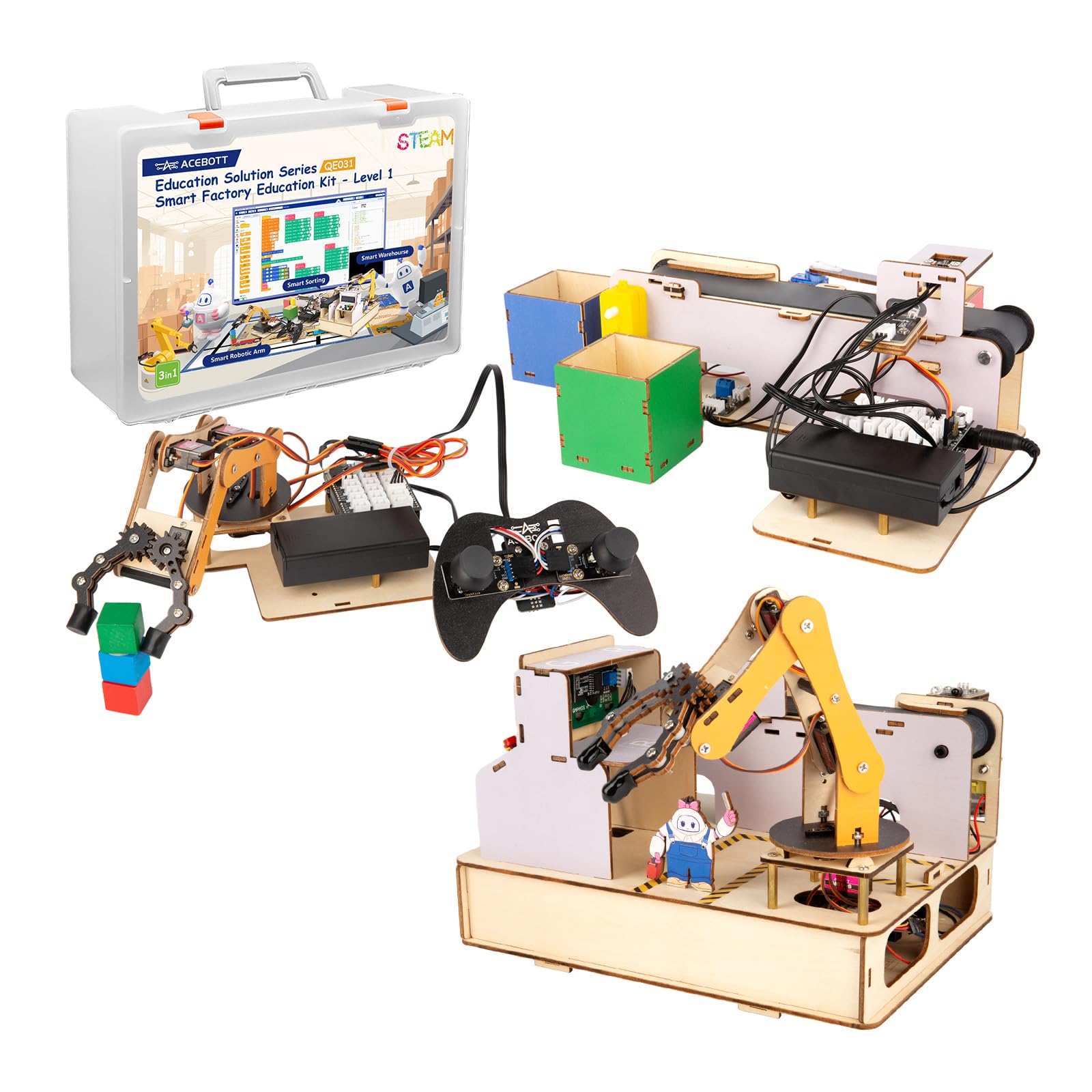 ACEBOTT IoT STEM Kit for Kids，Smart Factory Starter Kit for Arduino ESP32，3D Wooden Puzzles DIY Model Science Educational Set Building Toys for Adults Teens 10+